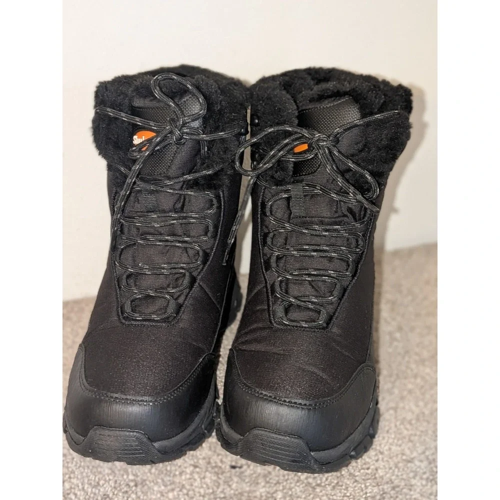 Shulook Mens Waterproof Snow Boots Black Faux Fur Lined Insulated Winter‎  9.5